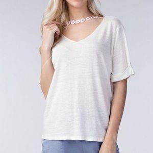 Linen Tee with Floral Detail